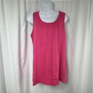OFEEFAN Tank Top Womens Medium Pink Pleated Tunic Scoop Neck Casual Shirt